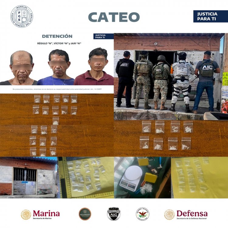 En cateo, aseguran casa usada en venta de droga y atrapan a 3