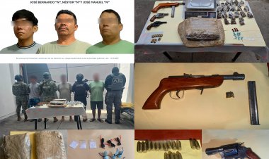 Marihuana, "cristal" y armas de  fuego, en cateo; tres detenidos