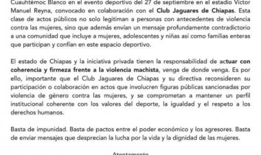 Repudian llegada de Blanco  a Chiapas próximo domingo