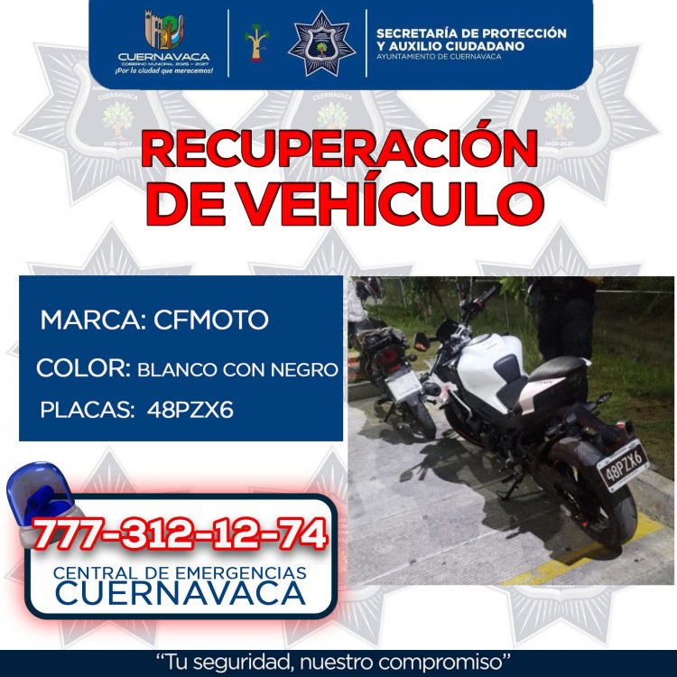 Una camioneta y una moto, recuperados en Cuernavaca