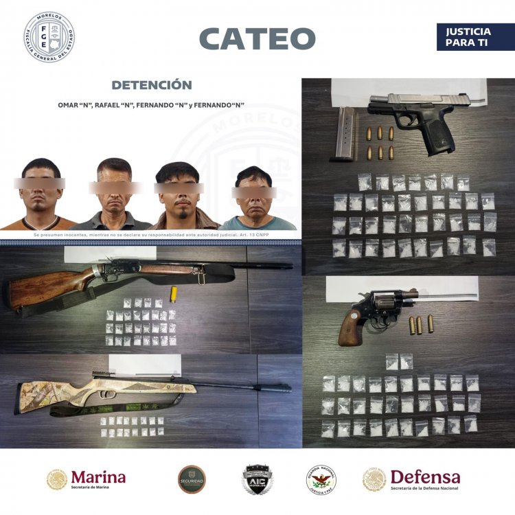 Cayeron cuatro con drogas en Jojutla, durante un cateo