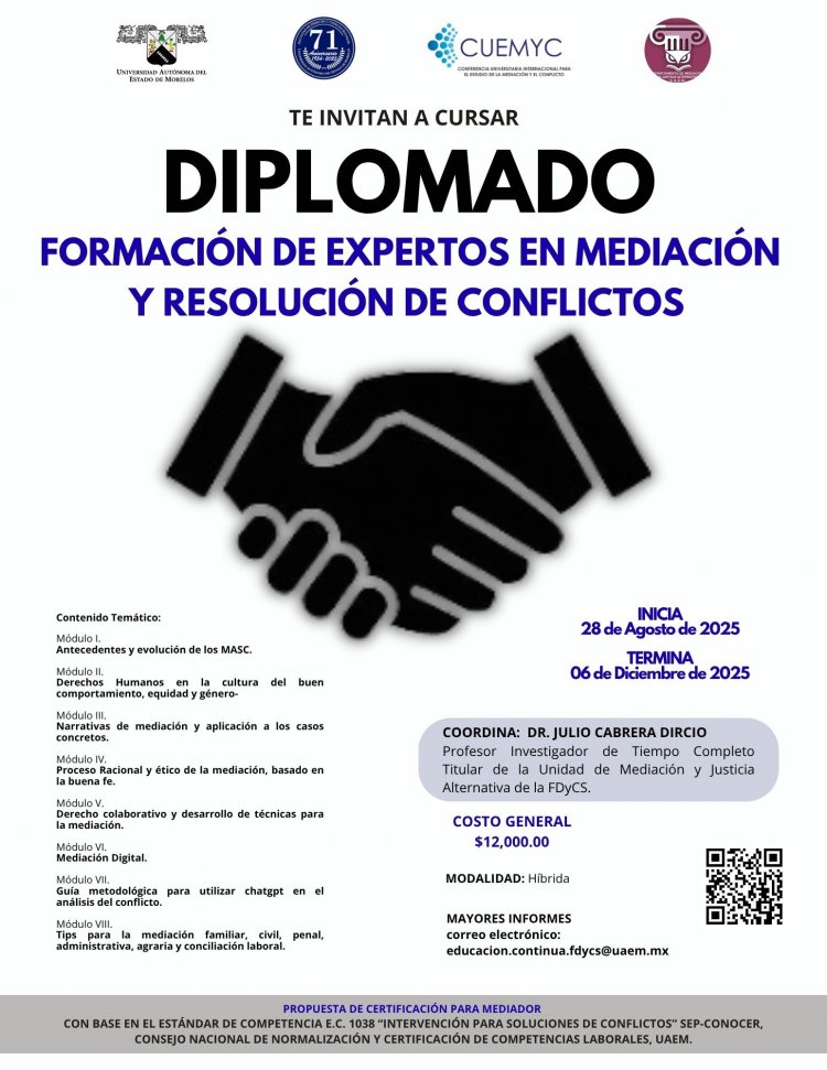 Organiza la FDyCS un diplomado en  mediación y solución de conflictos