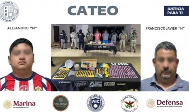 Caen dos en cateo por robo de  vehículos; hallan droga y armas