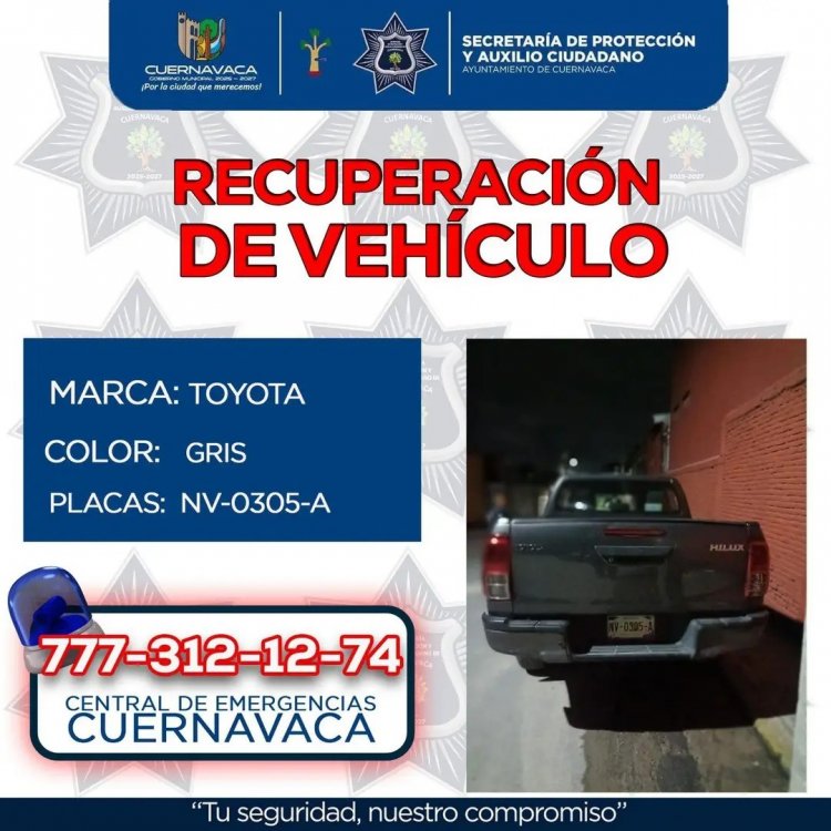 Recuperaron en Cuernavaca una Toyota Hilux '12 robada