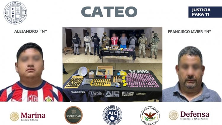 Caen dos en cateo por robo de vehículos; hallan droga y armas