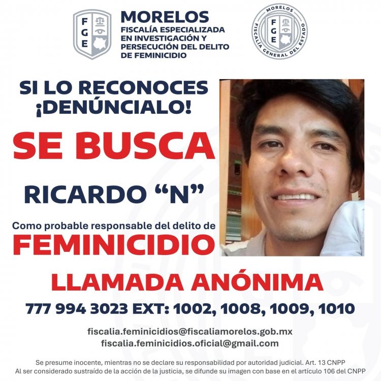 Se busca a Ricardo, presunto feminicida