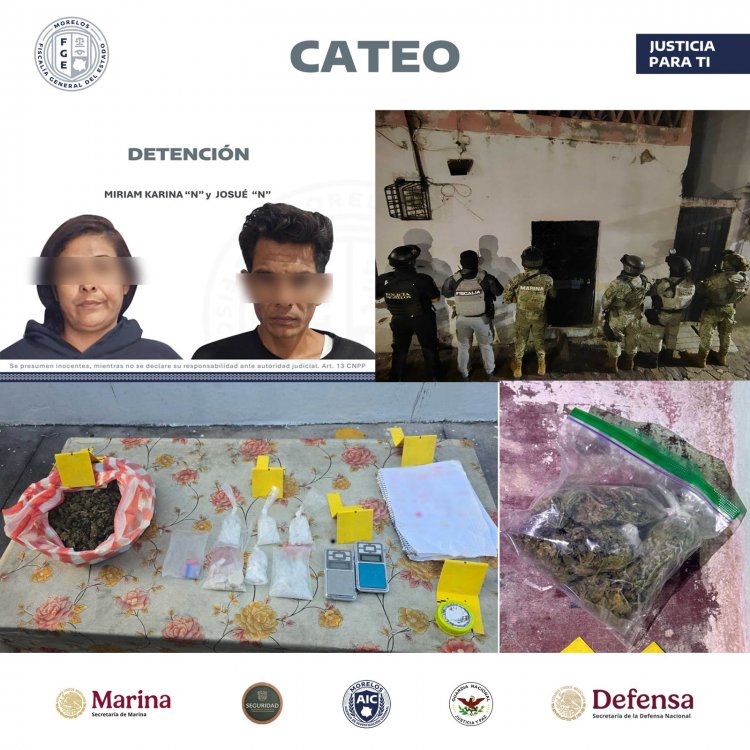 Catean inmuebles por drogas; pareja y adolescente detenidos