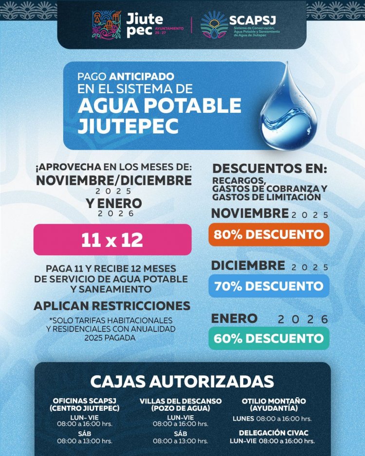 Viene pago anticipado de  agua potable en Jiutepec