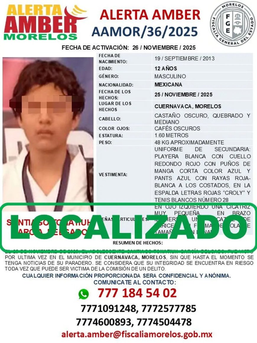 Sano y salvo fue recuperado el  menor desaparecido, Santiago