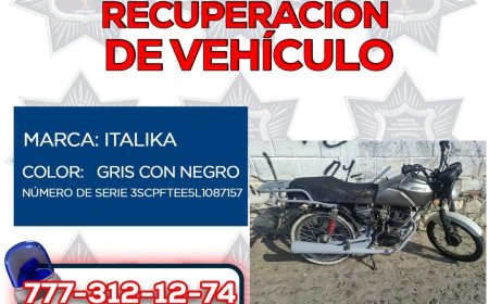 Logran recuperar motocicleta con  reporte de robo en Cuernavaca