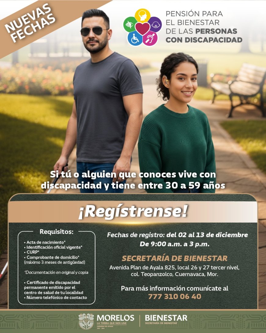 Nueva fecha de registro para pensión a  personas con discapacidad permanente