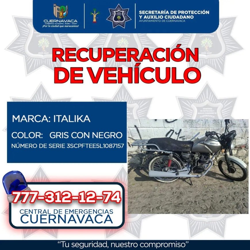 Logran recuperar motocicleta con  reporte de robo en Cuernavaca