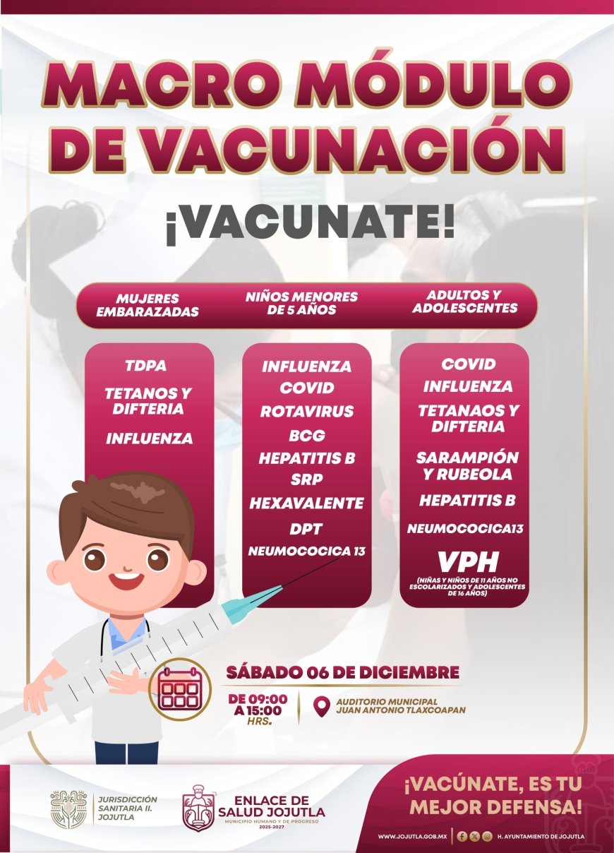 Módulo de vacunas gratuitas en  Jojutla este seis de diciembre