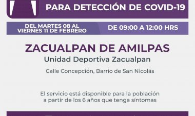 Pruebas antigénicas de covid, en Tlaltizapán, Huitzilac y Zacualpan de A.