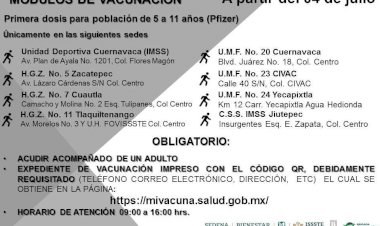 Continúa vacunación anticovid a menoress de 5 a 11 años