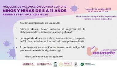 Continúan vacunación anticovid a menores de 5 a 11