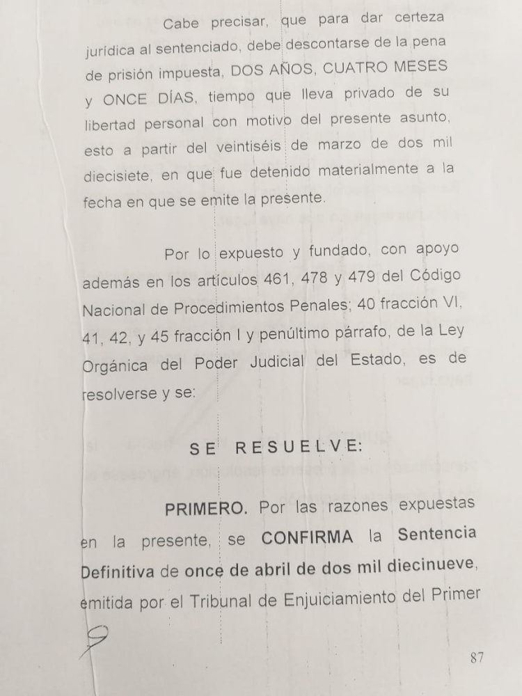 Rechazan magistrados apelación en caso  Albino Quiroz; acusado cumplirá sentencia