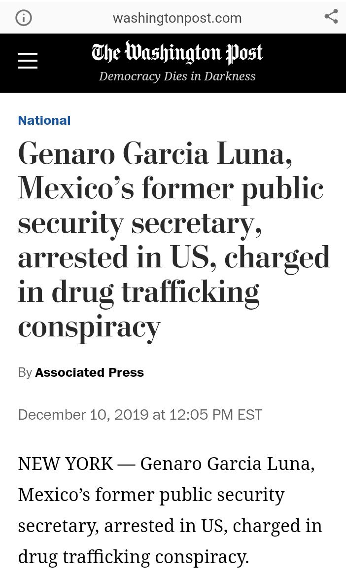 Medios estadounidenses reportan detención de Genaro García Luna