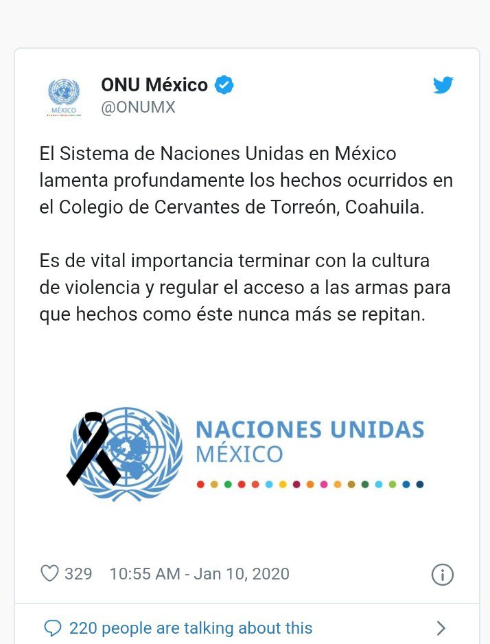 La ONU lamenta muertes en escuela de Torreón