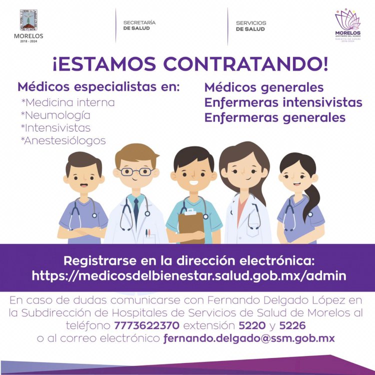 Se busca personal médico de  manera urgente en Morelos