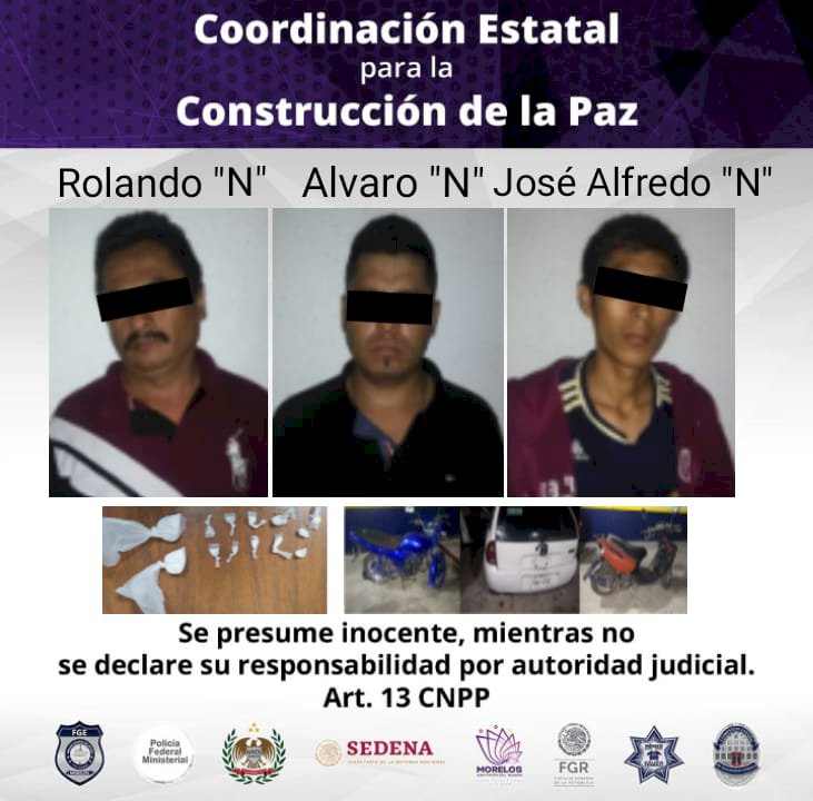 Atraparon a tres sujetos y a mujer  en Yautepec con cocaína