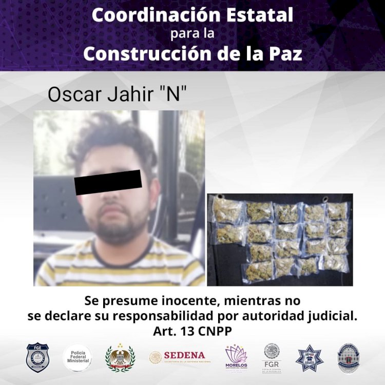 Detuvieron polis en Ocotepec a sujeto con bolsas de hierba
