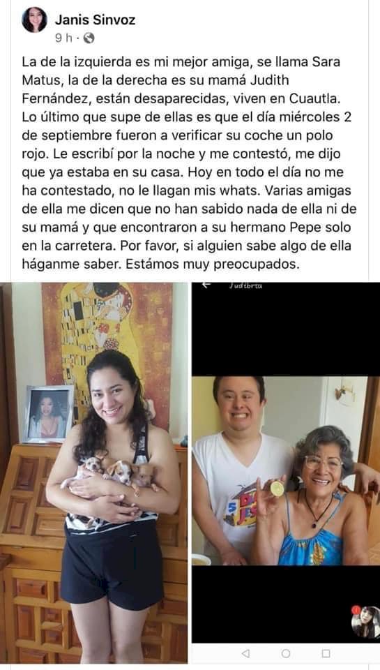 Alarmante, desaparición de  dos mujeres en Cuautla