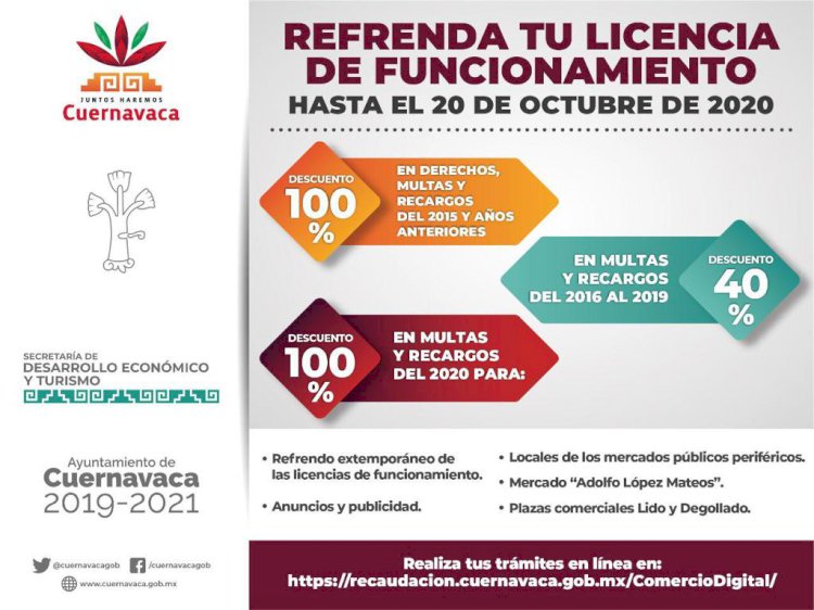 Amplía gobierno de Cuernavaca campaña en descuentos en licencias de funcionamientos