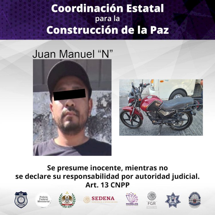 Policías detuvieron a sujeto con moto robada en Temixco