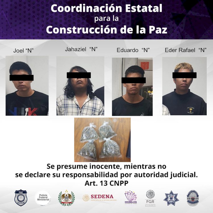 Detuvieron a cuatro sujetos  con hierba en Jonacatepec
