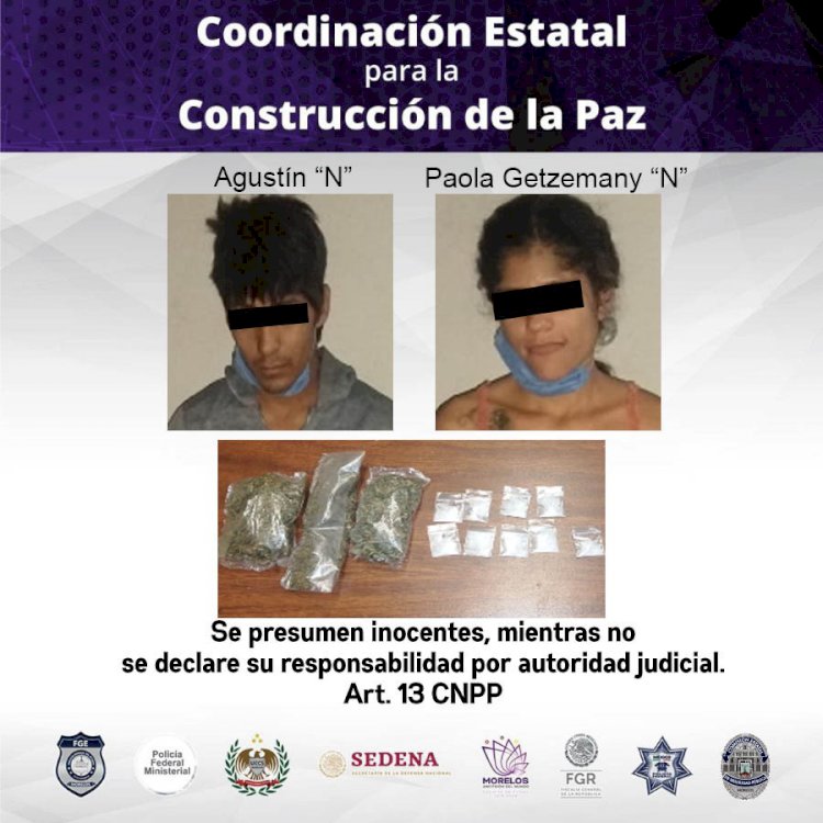 Detienen a dos sujetos con dosis de  cristal y de marihuana en Tlaltizapán