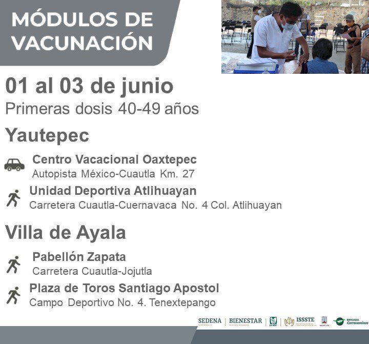 Arrancó la jornada de vacunación para los de 40 a 49 años, en Yautepec