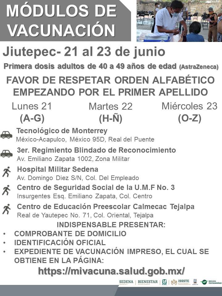 Definen logística de vacuna para los de 40-49 en Jiutepec y Xochitepec