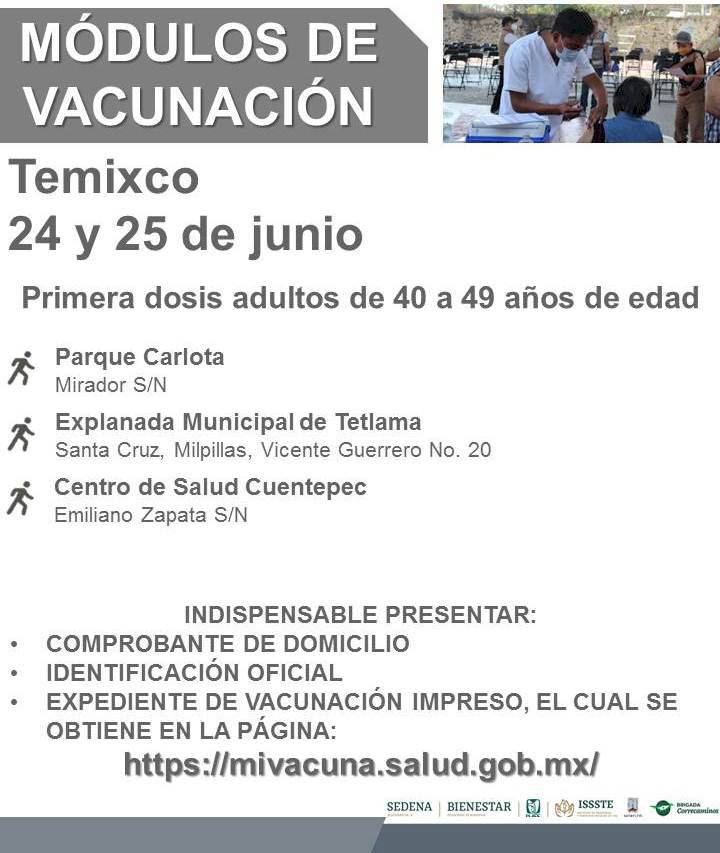 Mañana comienza vacunación para los de 40 a 49 en Tepoz