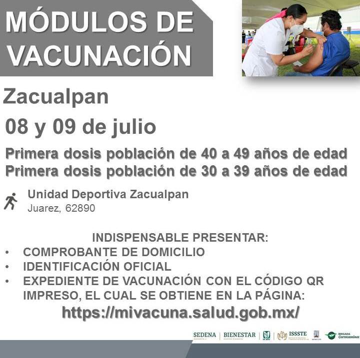 Los de 30 a 49 de Jonacatepec, Jantetelco, Temoac y Zacualpan son vacunados hoy