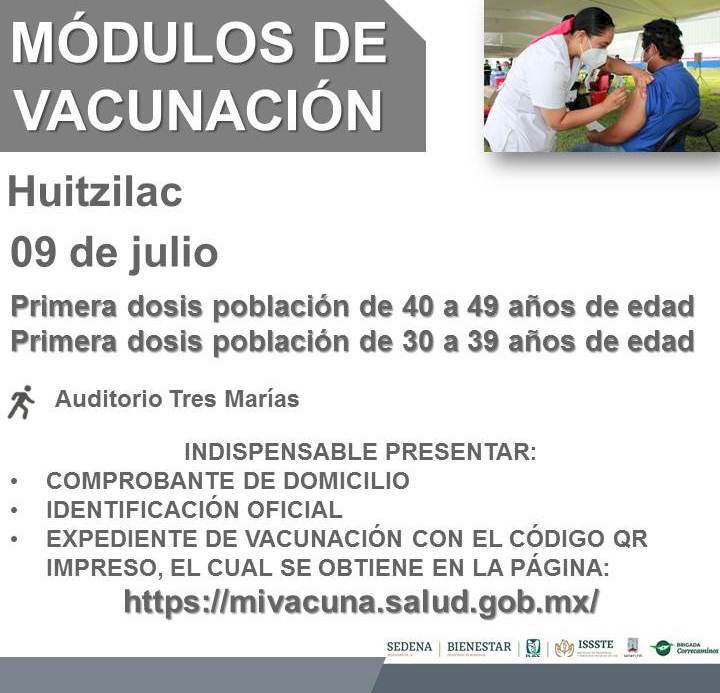 Arranca vacuna para los de 30 a 49 de Huitzilac este viernes