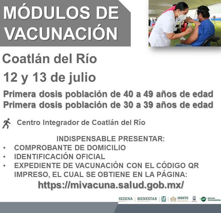 Los de 30-49 de Tlalnepantla, Coatlán y Amacuzac, a vacunarse este lunes