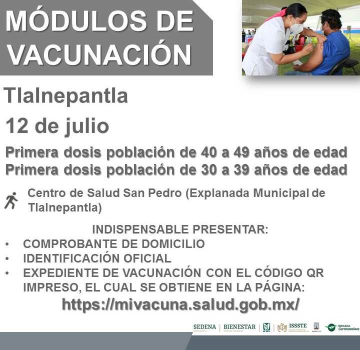 Los de 30-49 de Tlalnepantla, Coatlán y Amacuzac, a vacunarse este lunes