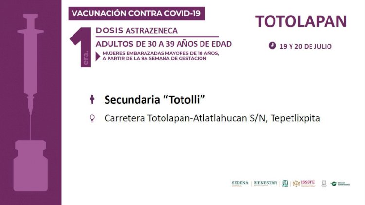 Los de 30-49 de Mazatepec, Tetecala  y Totolapan, a vacunarse este lunes