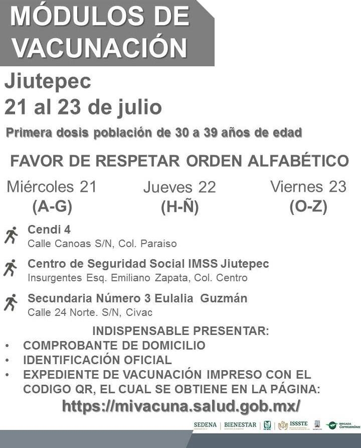 Los de 30-39 de Cuernavaca, Cuautla  y Jiutepec comienzan hoy vacunación