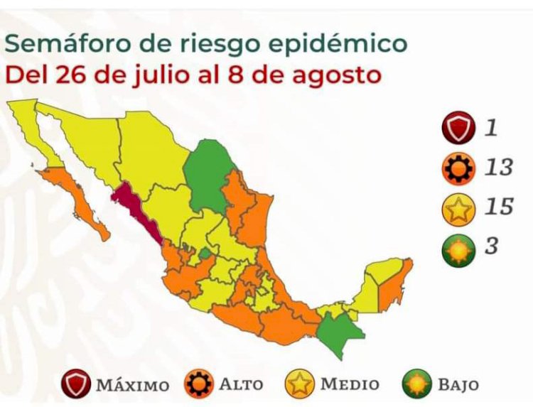 Morelos, en amarillo,  a partir del lunes 26