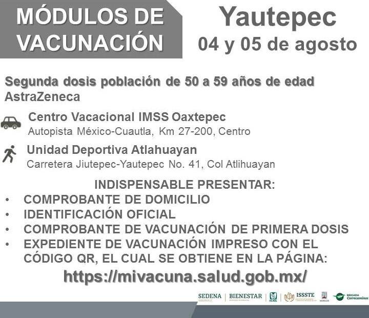 Completan esquema de vacuna Ayala, Tlaltizapán, Yautepec y Tepalcingo