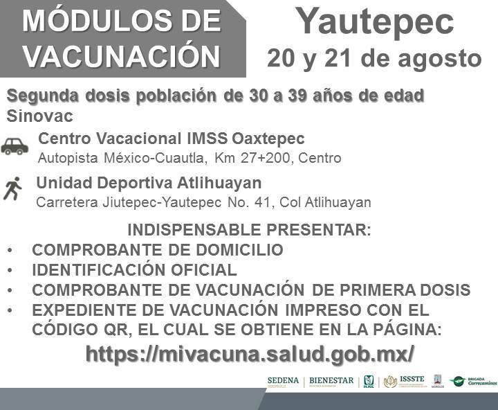 Hoy hay segunda dosis para treintañeros de Jojutla y Yautepec; en Yecapixtla, mañana