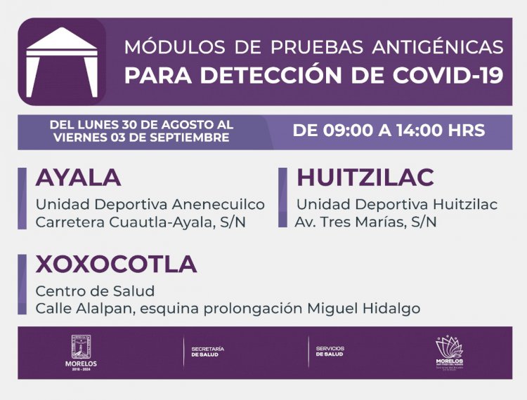 Esta semana hay pruebas antigénicas  de covid en Huitzilac, Ayala  Xoxocotla
