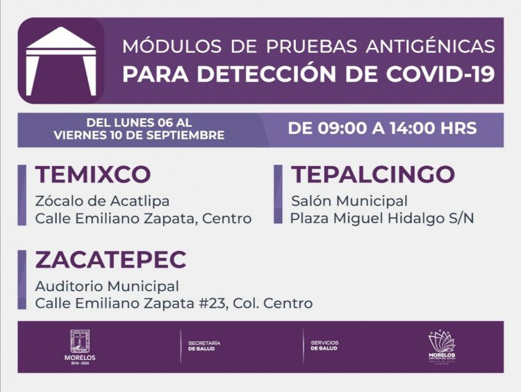 En 3 municipios, pruebas antigénicas de covid-19; en Temixco, para niños