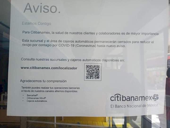 Un banco en Cuautla cerró por presunto caso de coronavirus