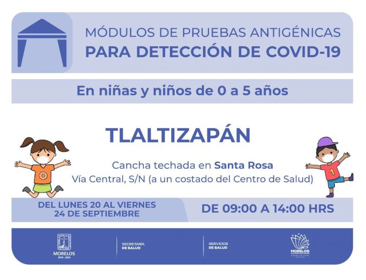Pruebas antigénicas de covid-19 esta semana en Tlaltizapán, Atlatlahucan y Coatetelco