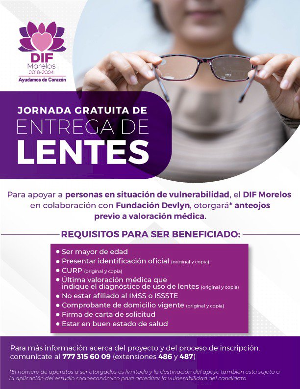 Impulsa DIF Morelos entrega de lentes gratuitos
