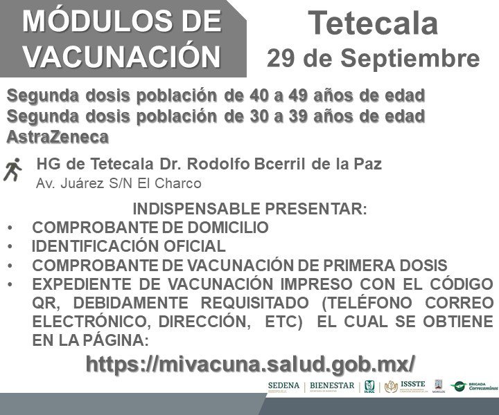 Continúa intensa vacunación en Cuernavaca y 6 municipios, para grupos varios