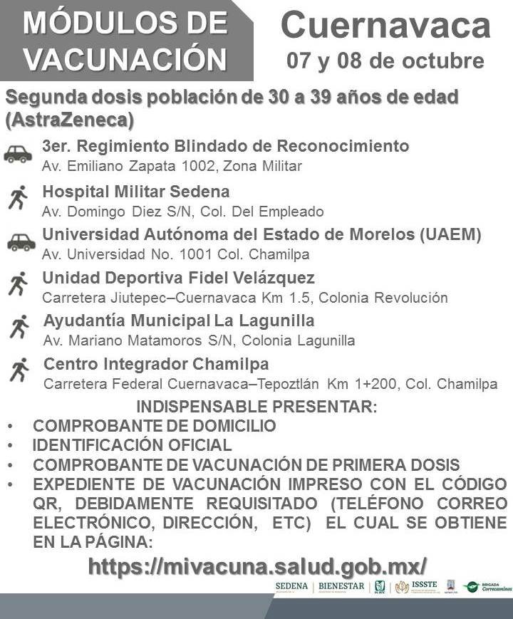 ACTUALIZACIÓN: disminuyen a 2 los días de vacuna a treintañeros de Cuernavaca